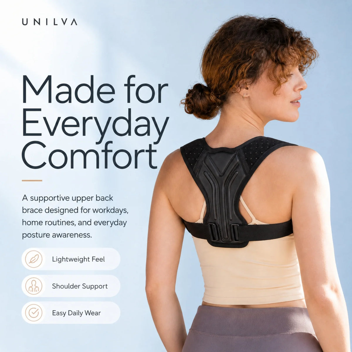 Posture Brace Upper Back & Shoulder Adjustable Breathable Memory Support