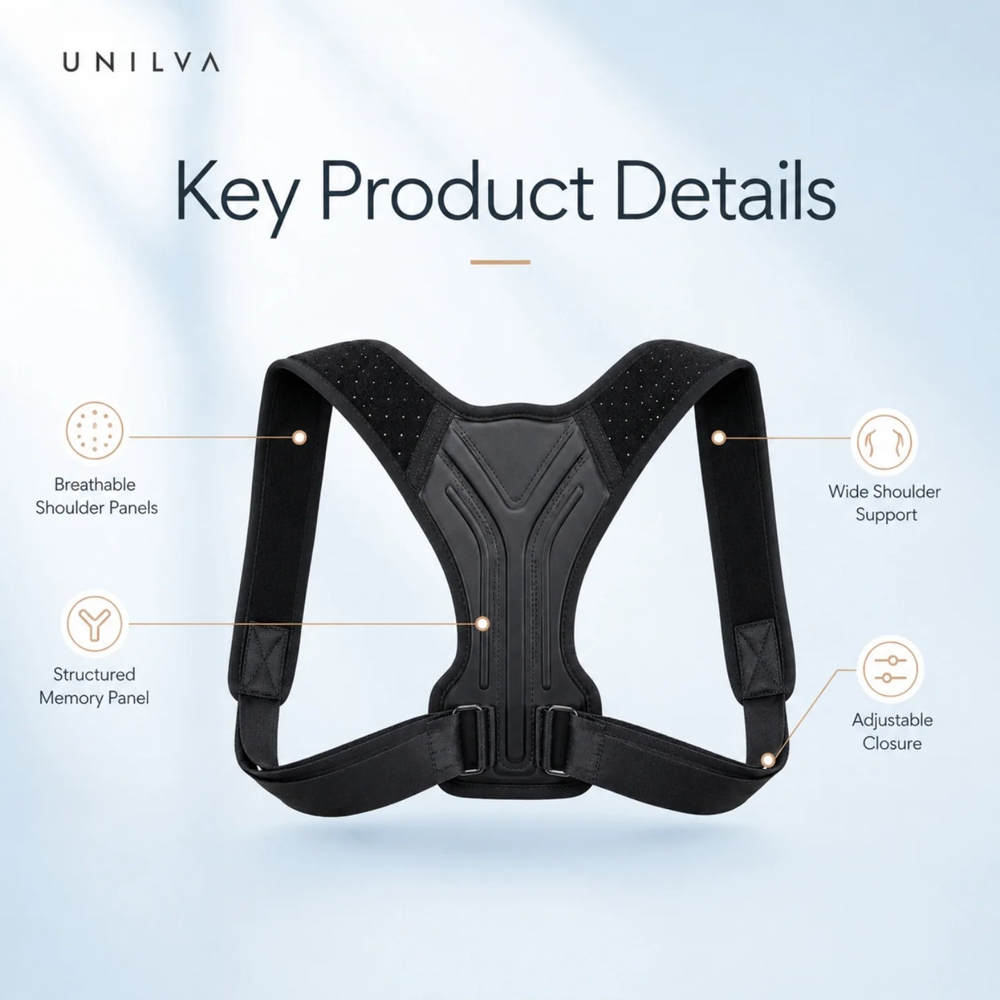 Posture Brace Upper Back & Shoulder Adjustable Breathable Memory Support