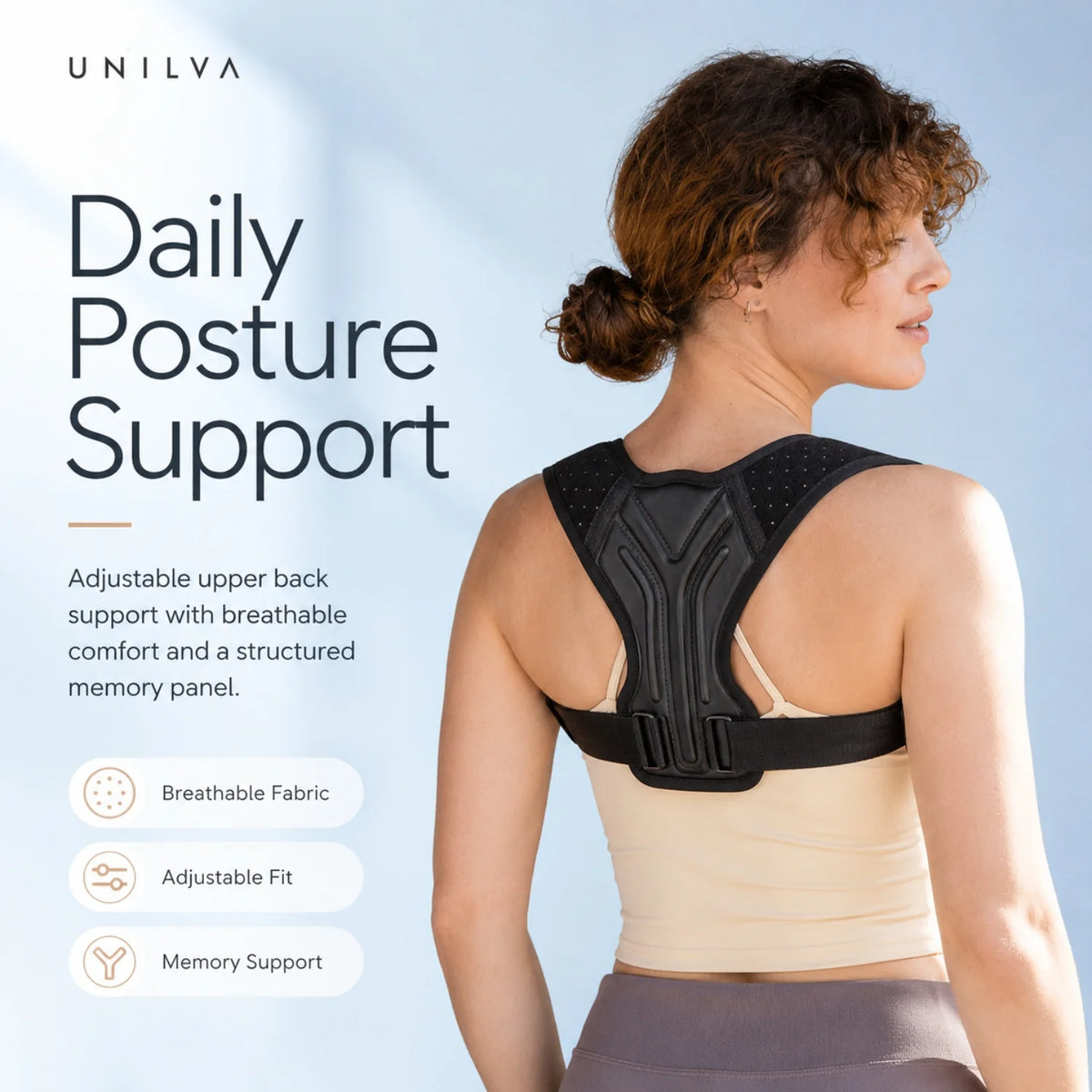 Posture Brace Upper Back & Shoulder Adjustable Breathable Memory Support
