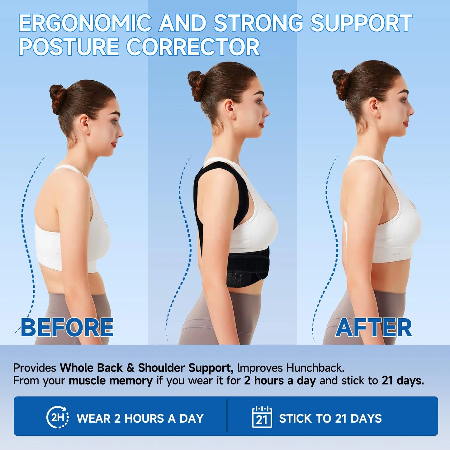 Posture Corrector Adjustable Spine Rods Breathable Mesh