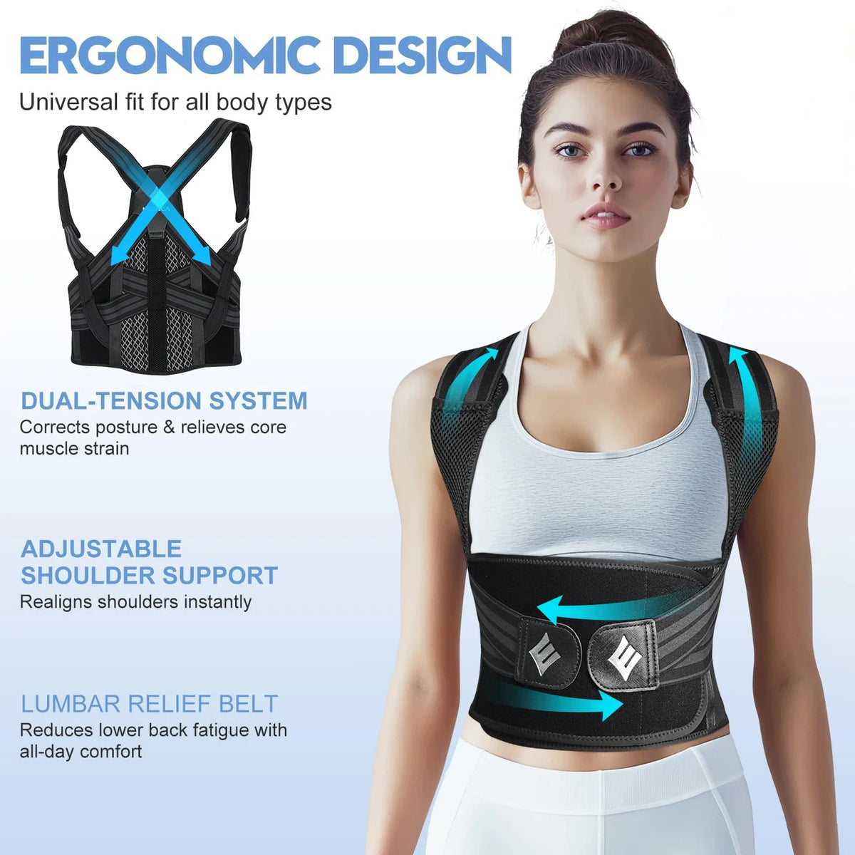 Posture Corrector Adjustable Spine Rods Breathable Mesh