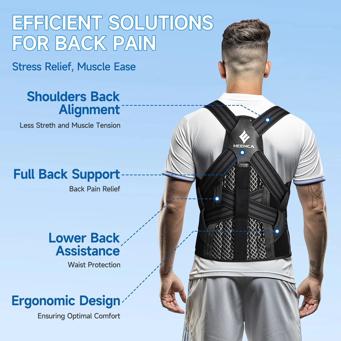 Posture Corrector Adjustable Spine Rods Breathable Mesh