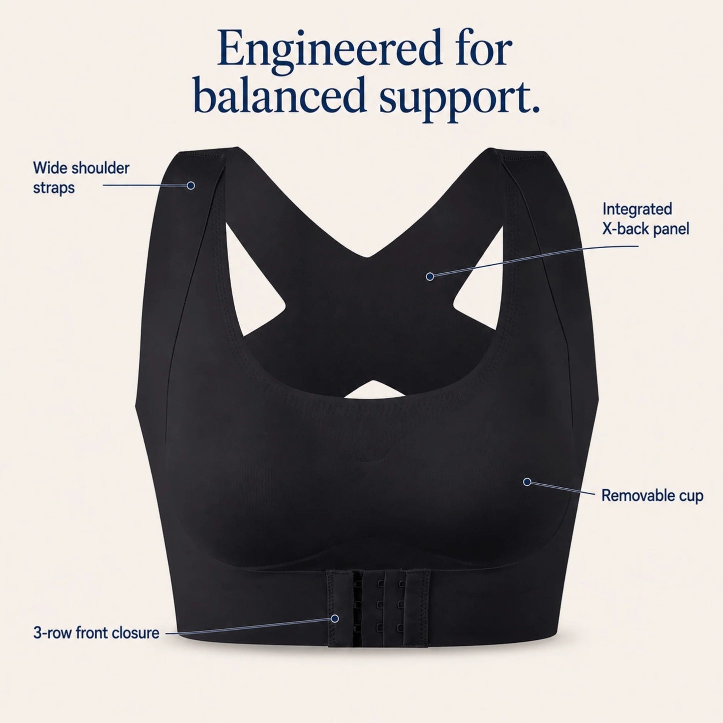 Posture Corrector Bra Front Closure Wireless Removable Cups