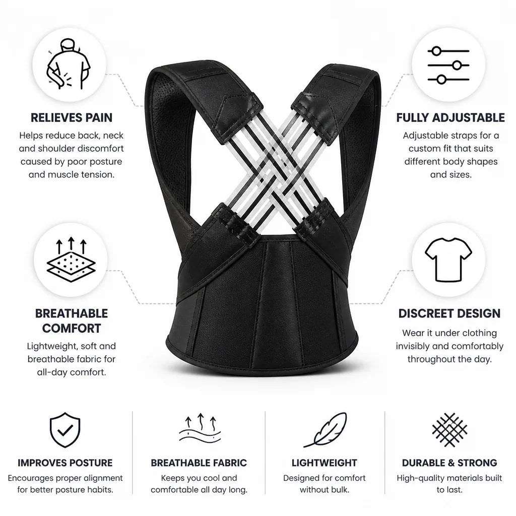 Posture Corrector Ergonomic Adjustable Breathable Fabric