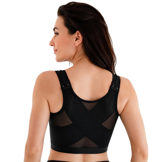 Posture Support Bra X-Back Front Closure Wireless Double-Layer Cups