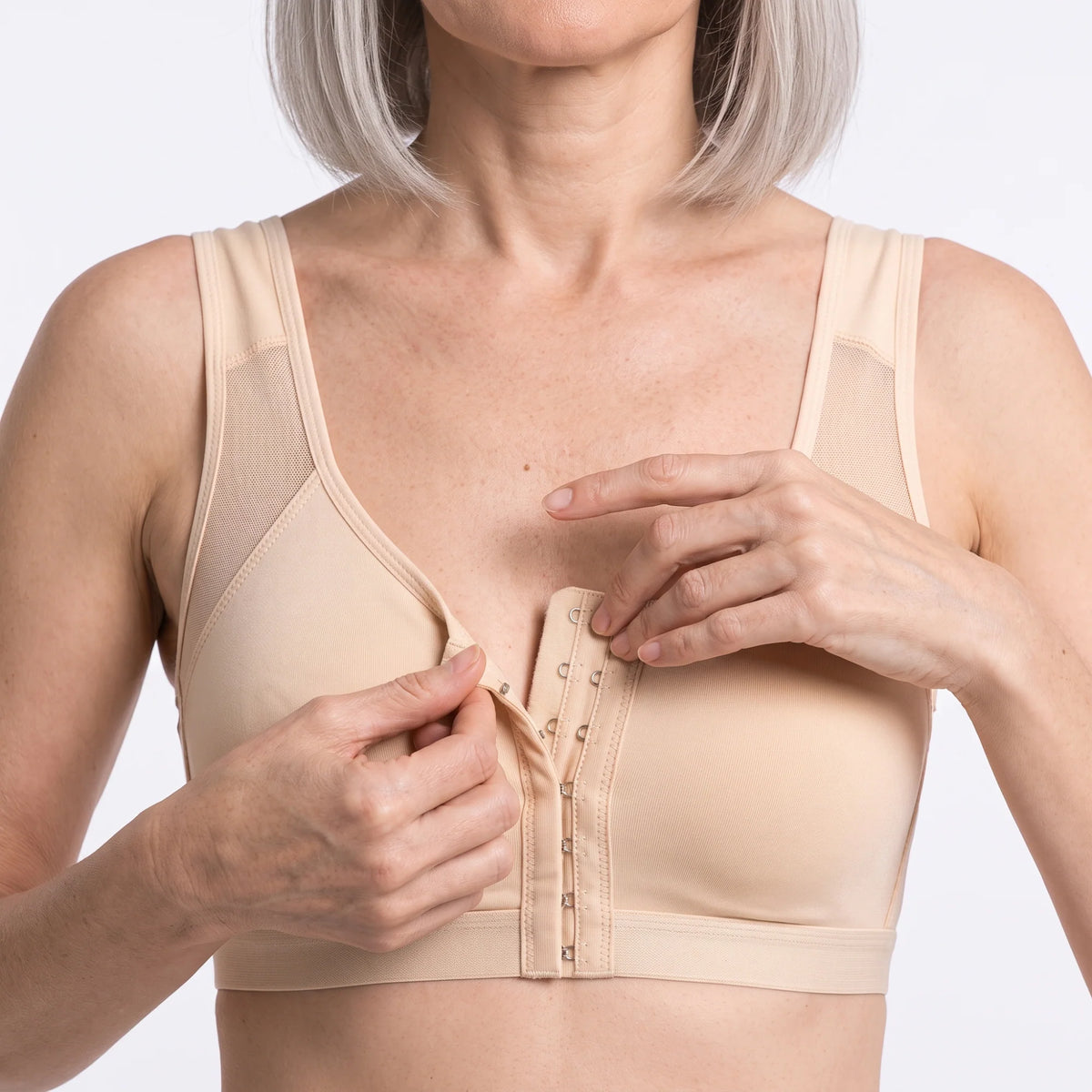 Posture Support Bra X-Back Front Closure Wireless Double-Layer Cups