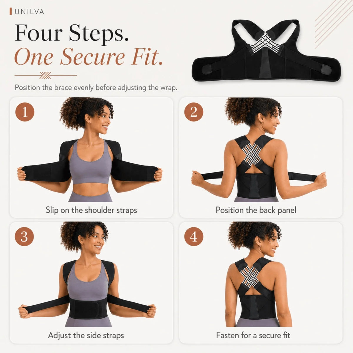 Posture Support Brace Full-Back Adjustable Fit & Breathable