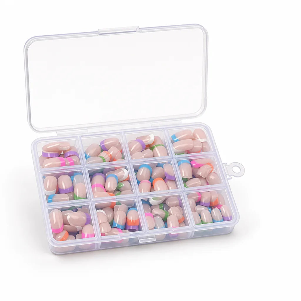 Press-On Nail Set Short Square Glossy French Tips