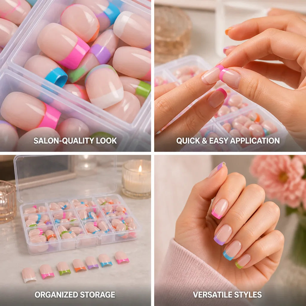 Press-On Nail Set Short Square Glossy French Tips