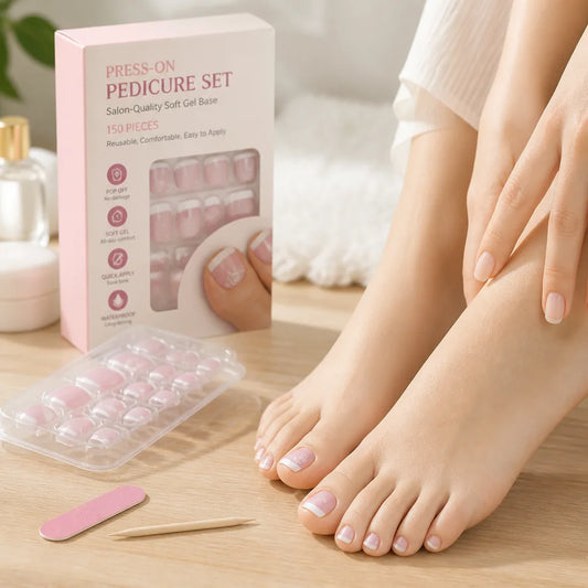 Press-On Pedicure Set Salon-Quality Soft Gel Base 150-Piece Reusable