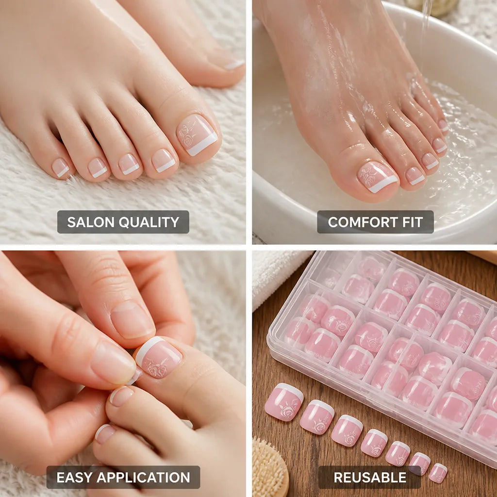 Press-On Pedicure Set Salon-Quality Soft Gel Base 150-Piece Reusable