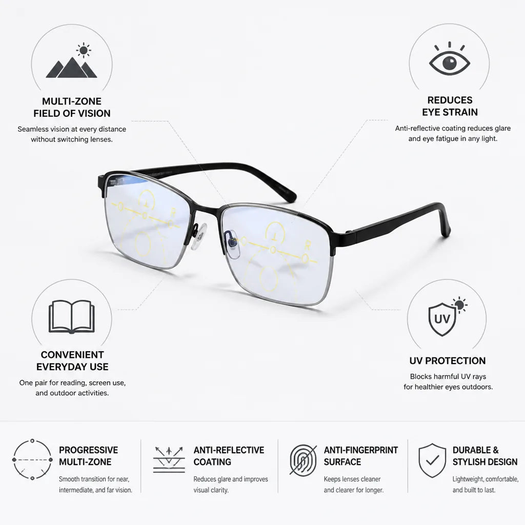 Progressive Glasses Multi Zone Anti-Reflective & UV Protection