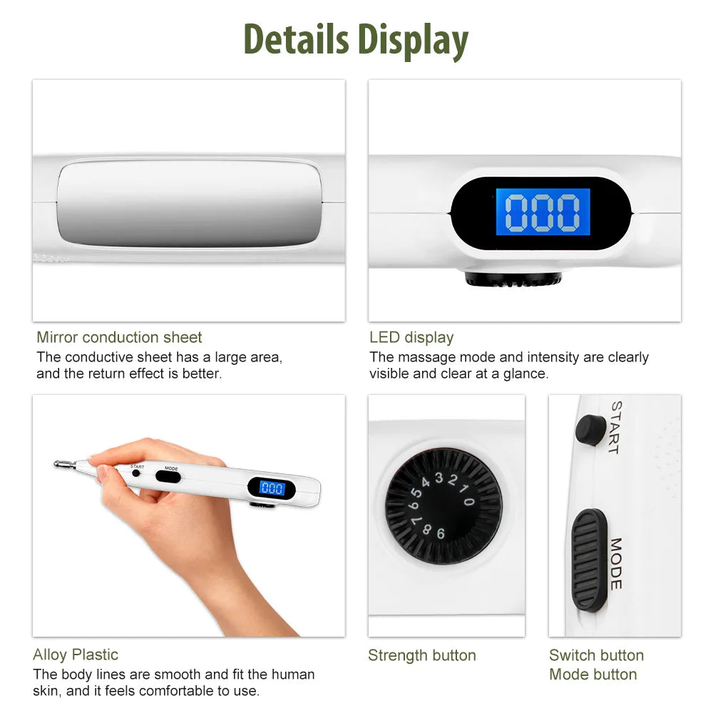 Pulse Massage Pen 9-Level USB Rechargeable Interchangeable Probes