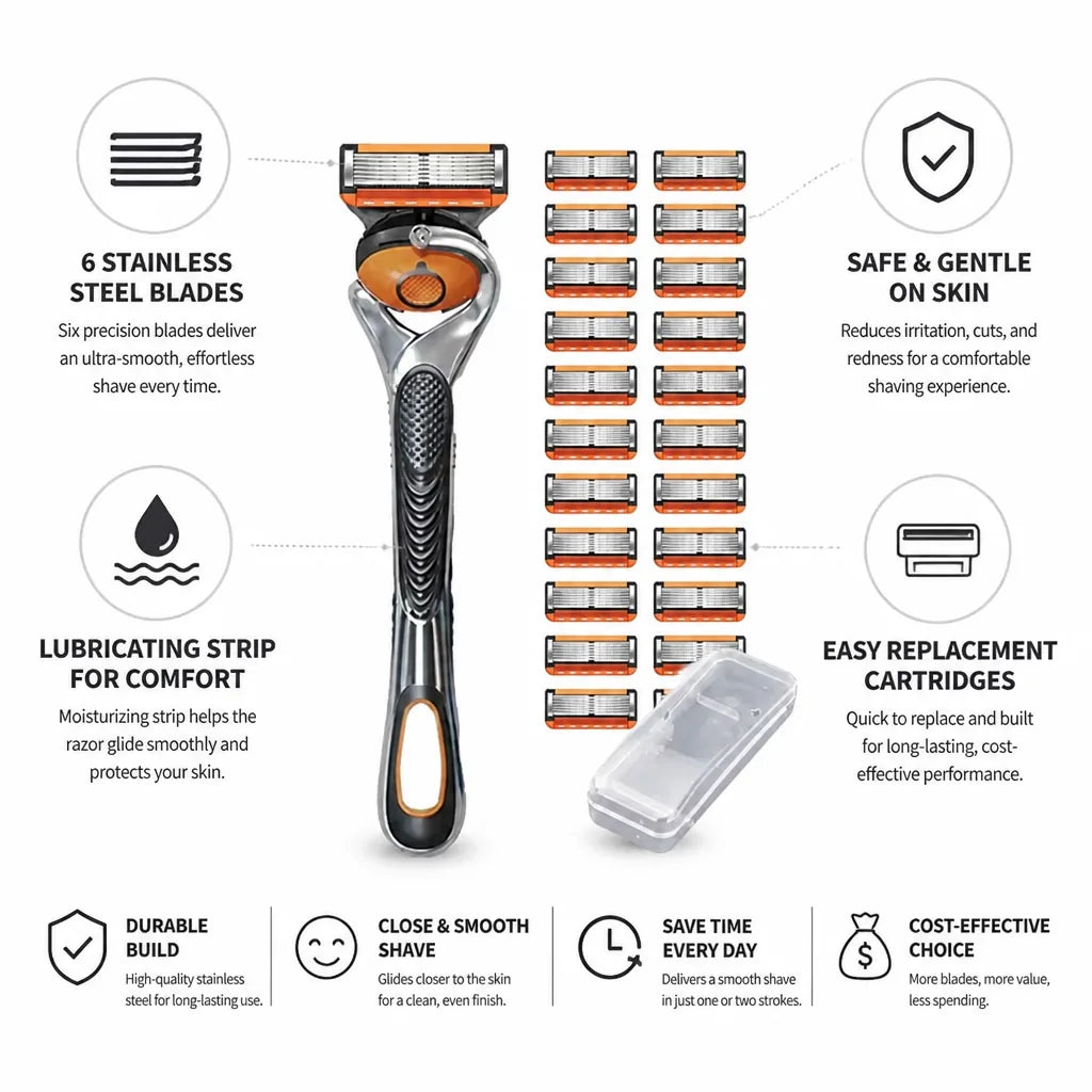 Razor 6 Stainless Steel Blades Replaceable Cartridges