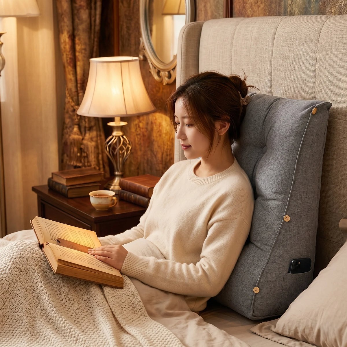 Reading Backrest Cushion Ergonomic Tufted Removable Cover