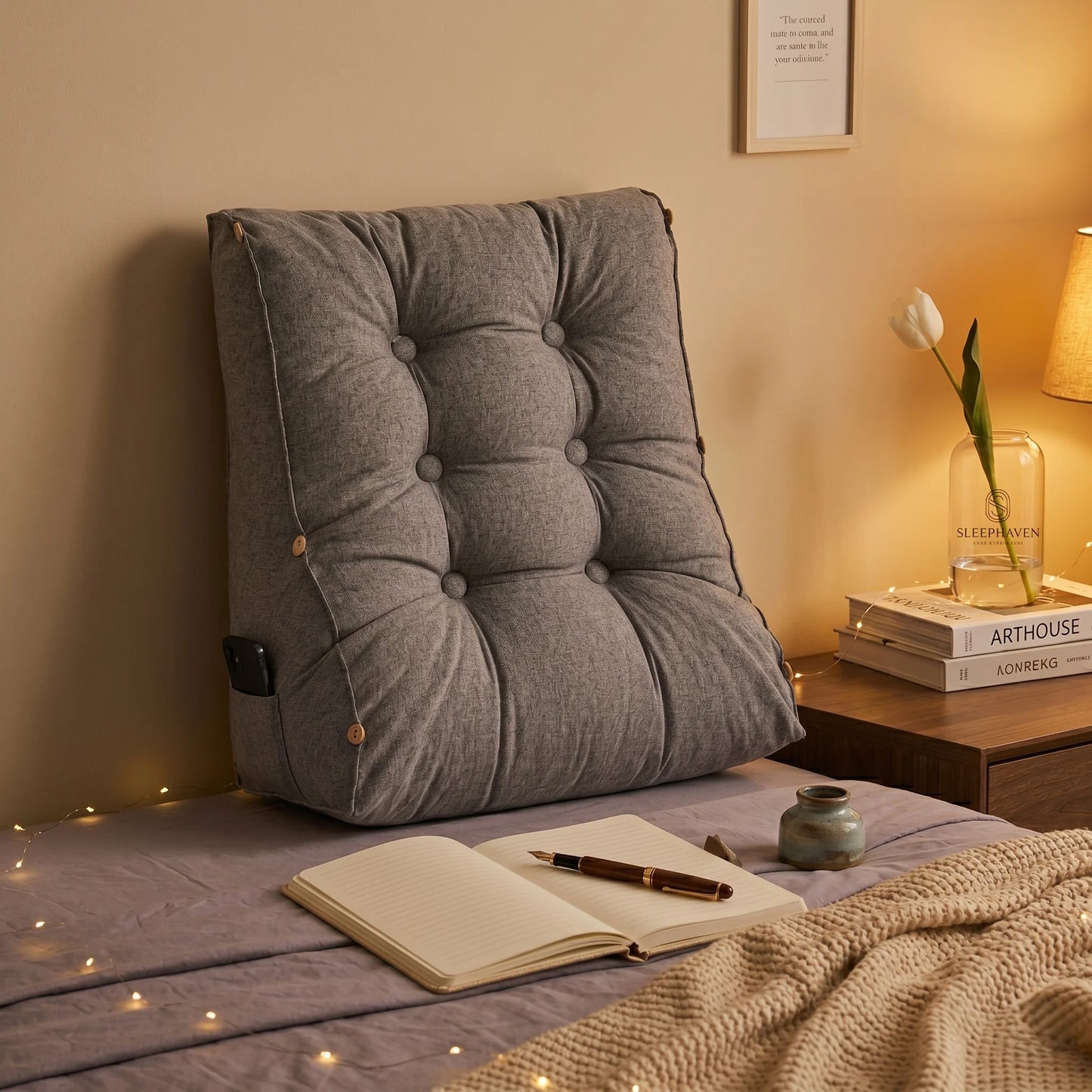 Reading Backrest Cushion Ergonomic Tufted Removable Cover