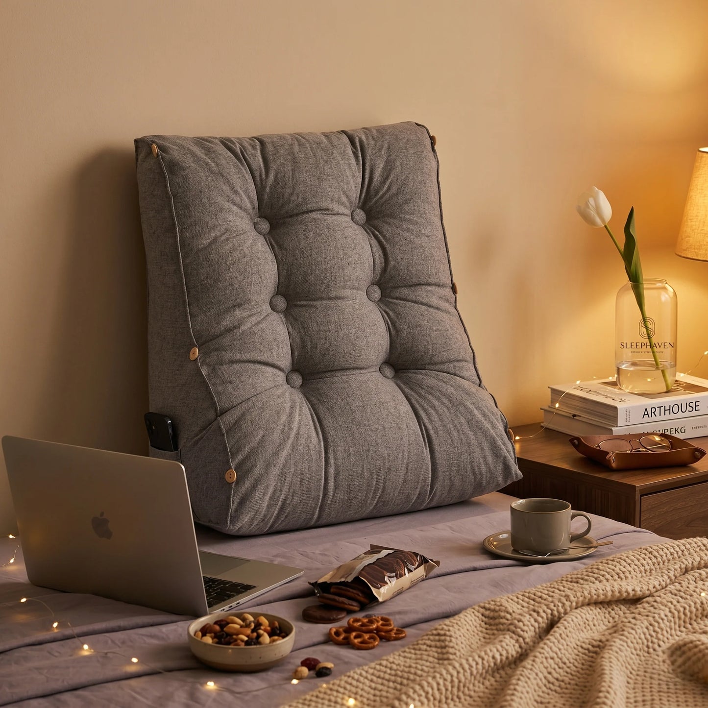 Reading Backrest Cushion Ergonomic Tufted Removable Cover