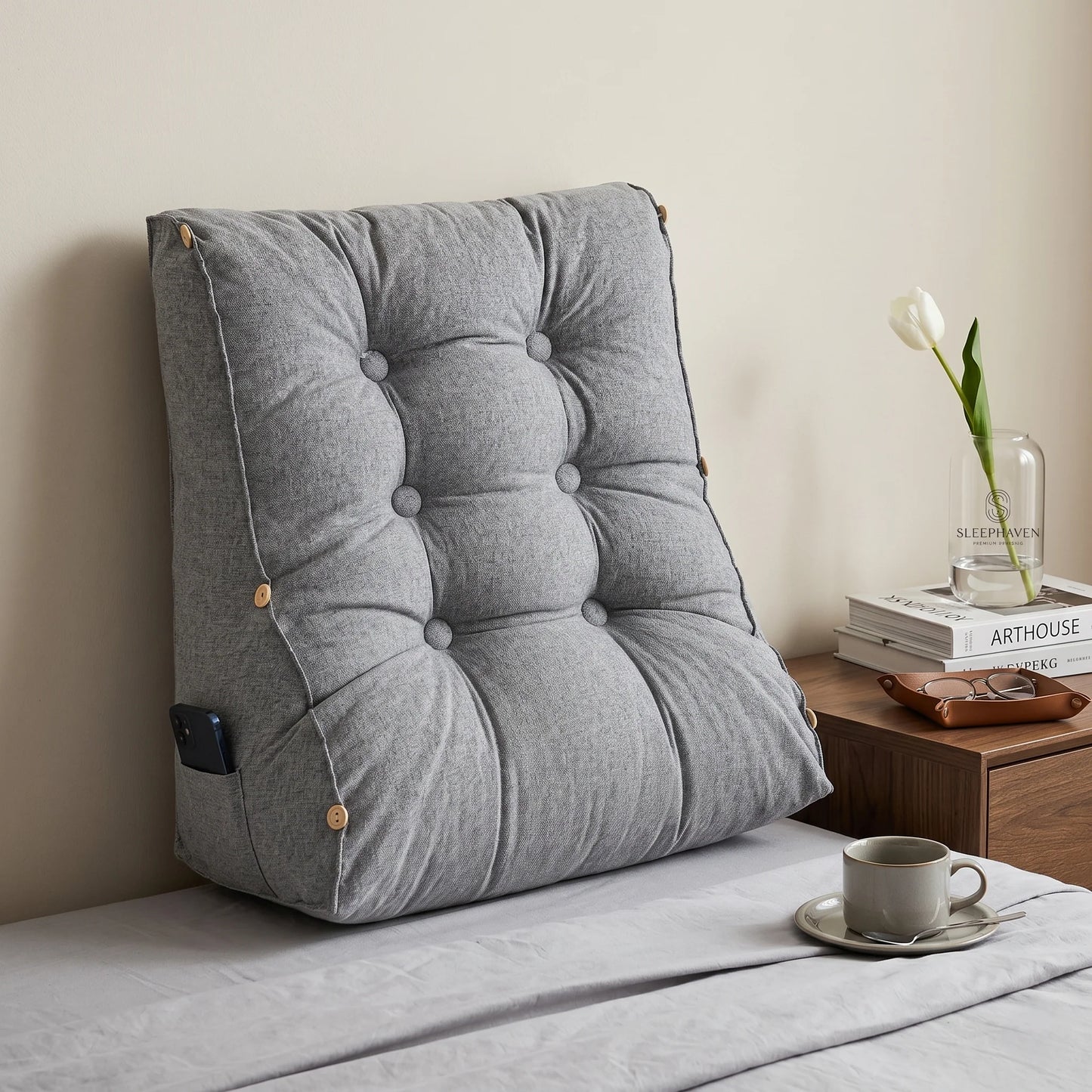 Reading Backrest Cushion Ergonomic Tufted Removable Cover