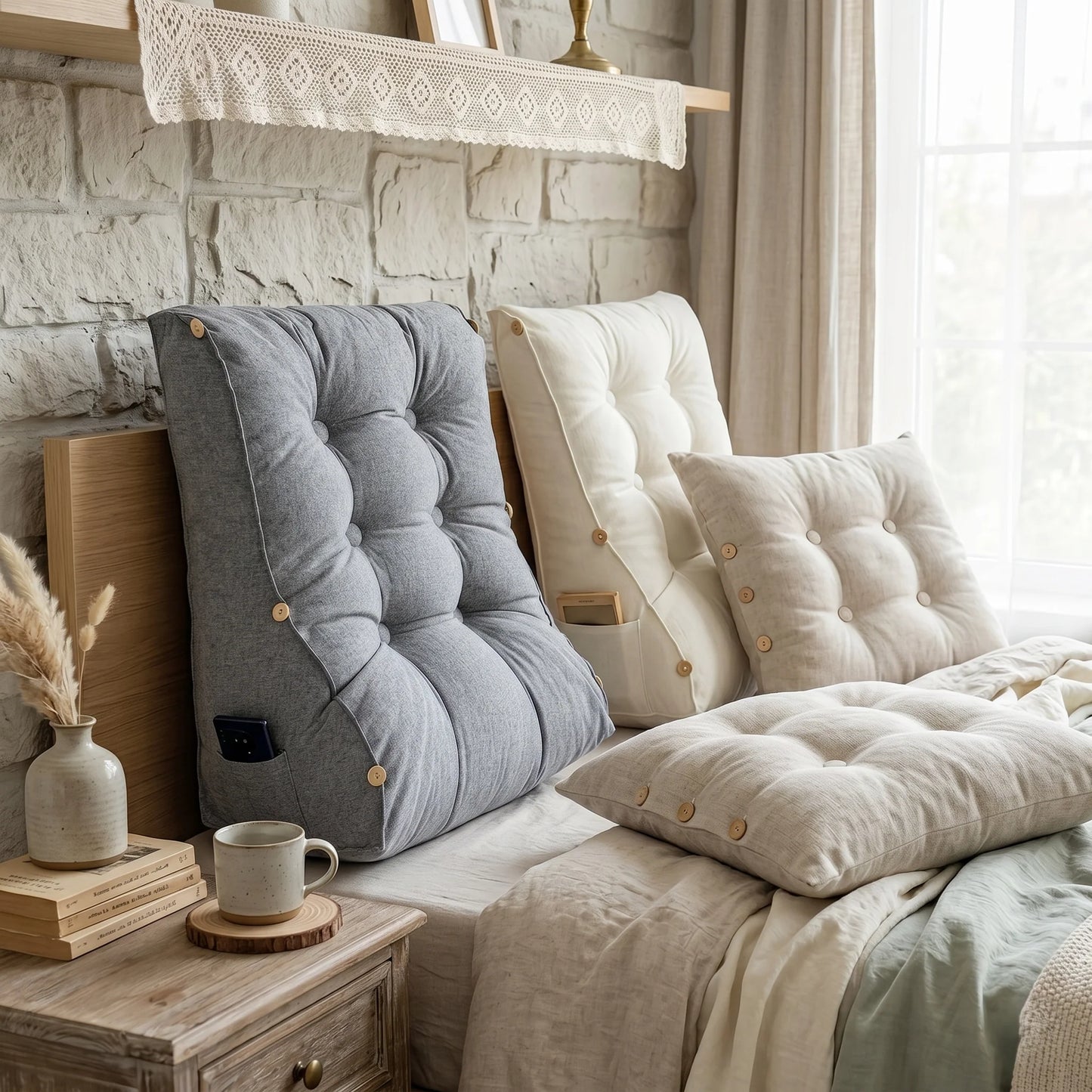 Reading Backrest Cushion Ergonomic Tufted Removable Cover