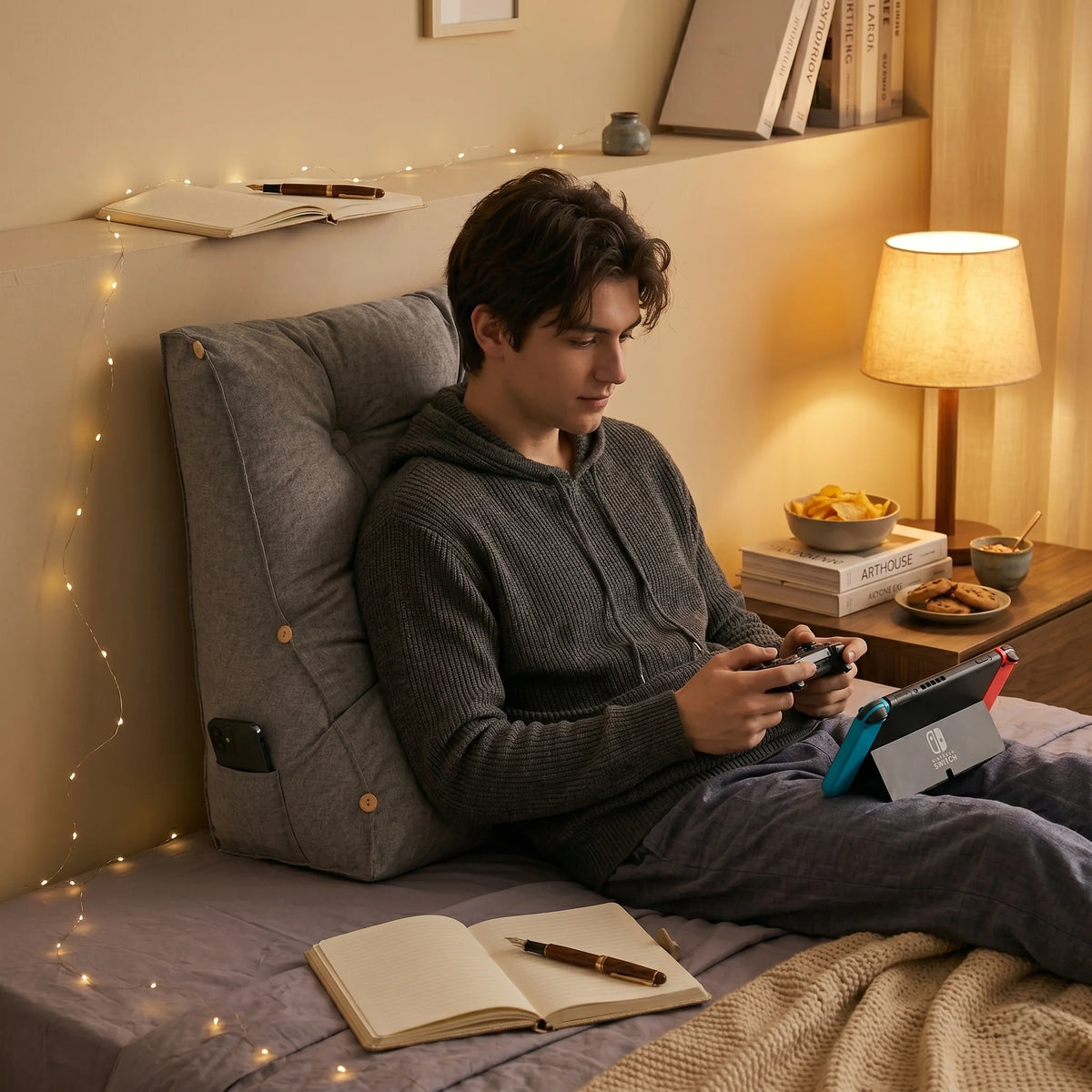 Reading Backrest Cushion Ergonomic Tufted Removable Cover