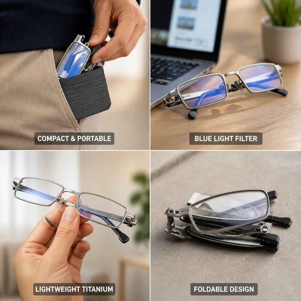 Reading Glasses Foldable Titanium Frame & Blue Light Filter