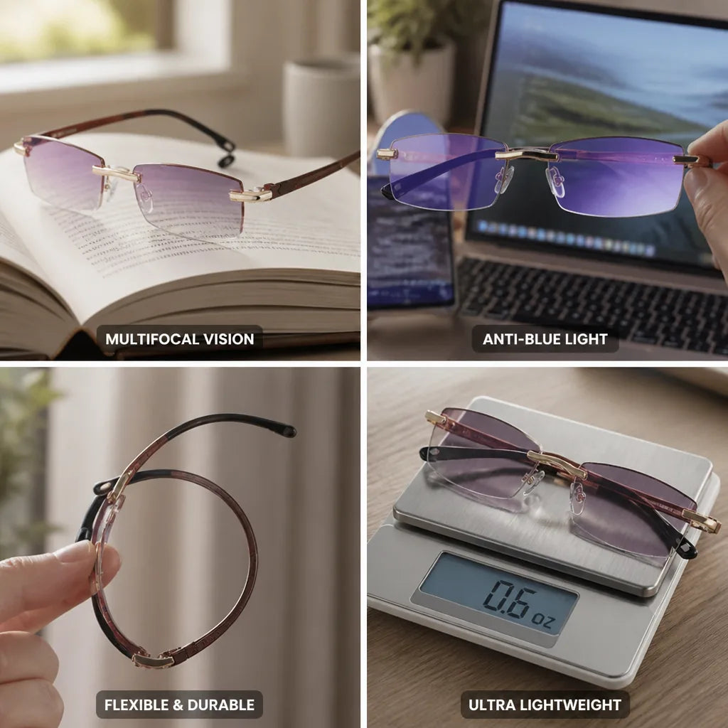 Reading Glasses Multifocal Rimless Anti-Blue Light