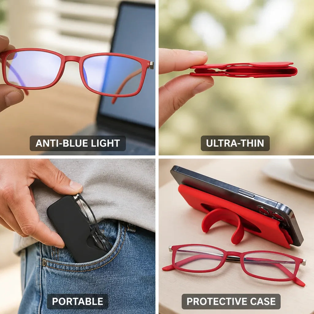 Reading Glasses Ultra-Thin Anti-Blue Light Portable Case