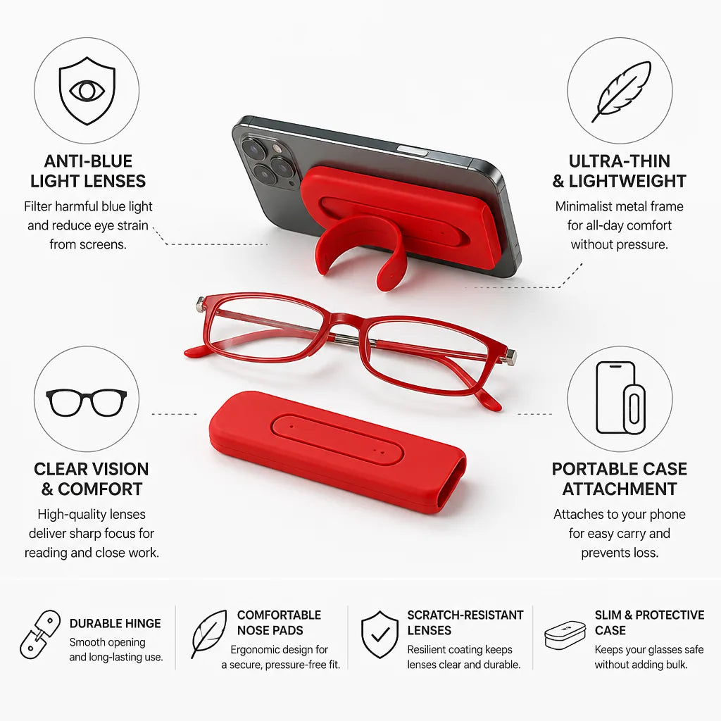 Reading Glasses Ultra-Thin Anti-Blue Light Portable Case