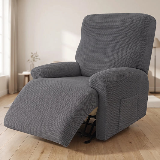 Recliner Chair Cover Jacquard Stretch Four-Piece With Side Pocket