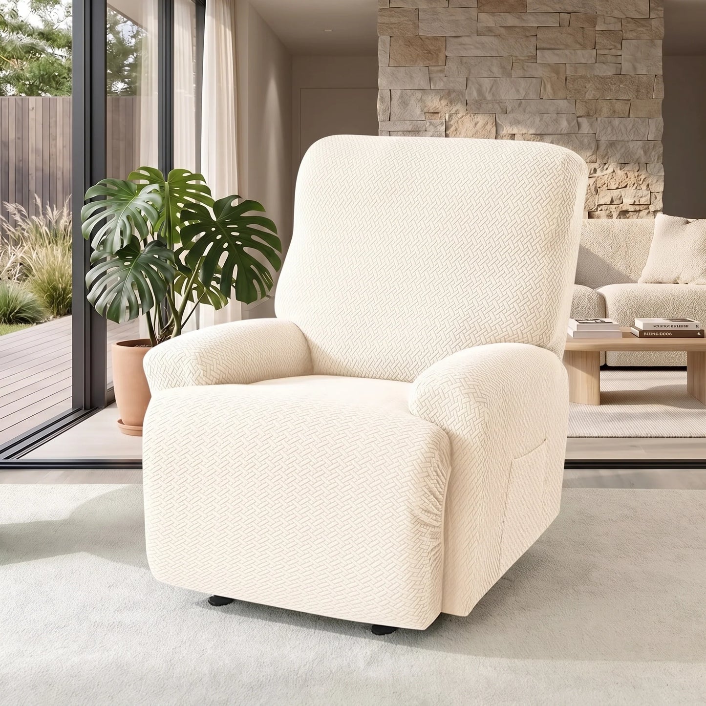 Recliner Chair Cover Jacquard Stretch Four-Piece With Side Pocket