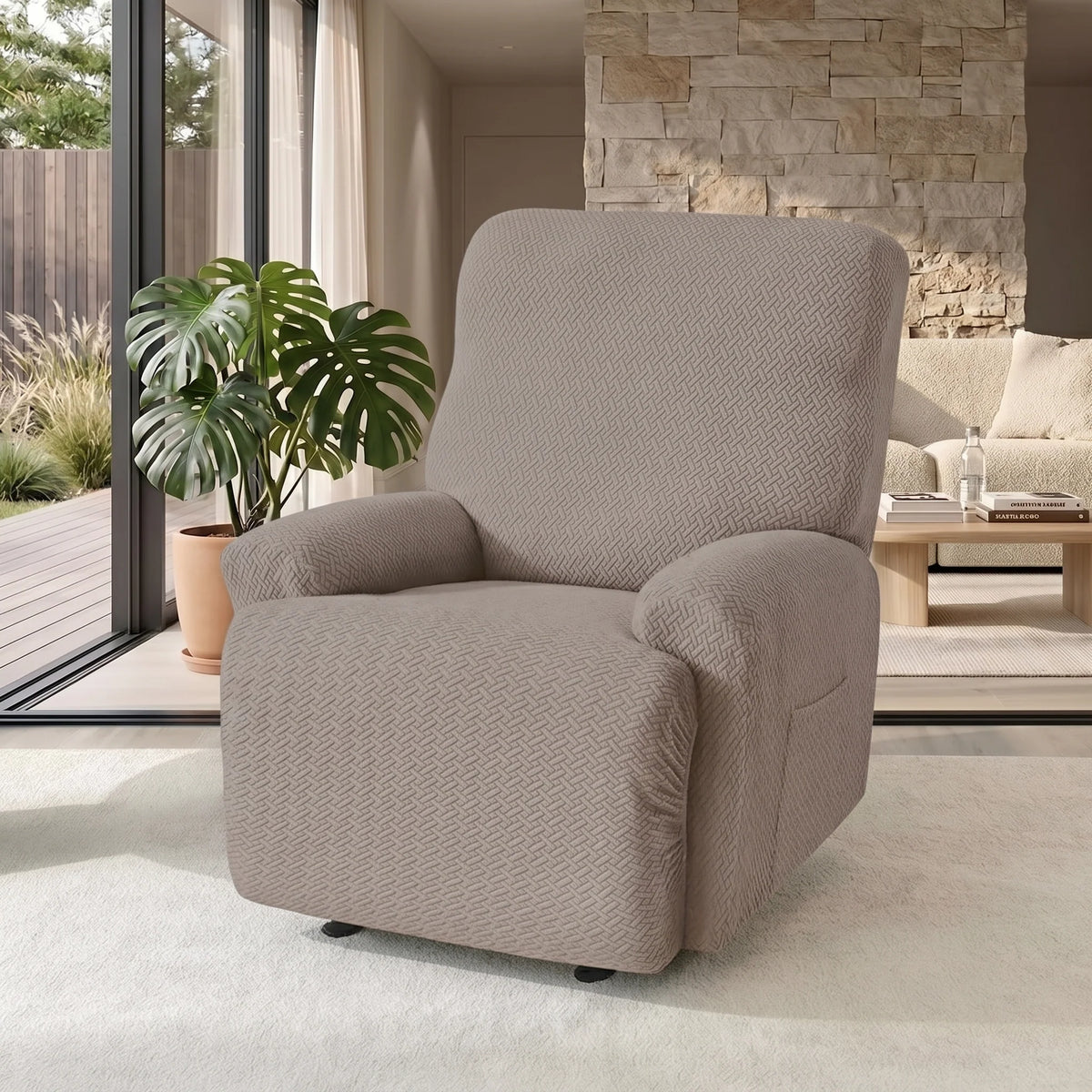Recliner Chair Cover Jacquard Stretch Four-Piece With Side Pocket