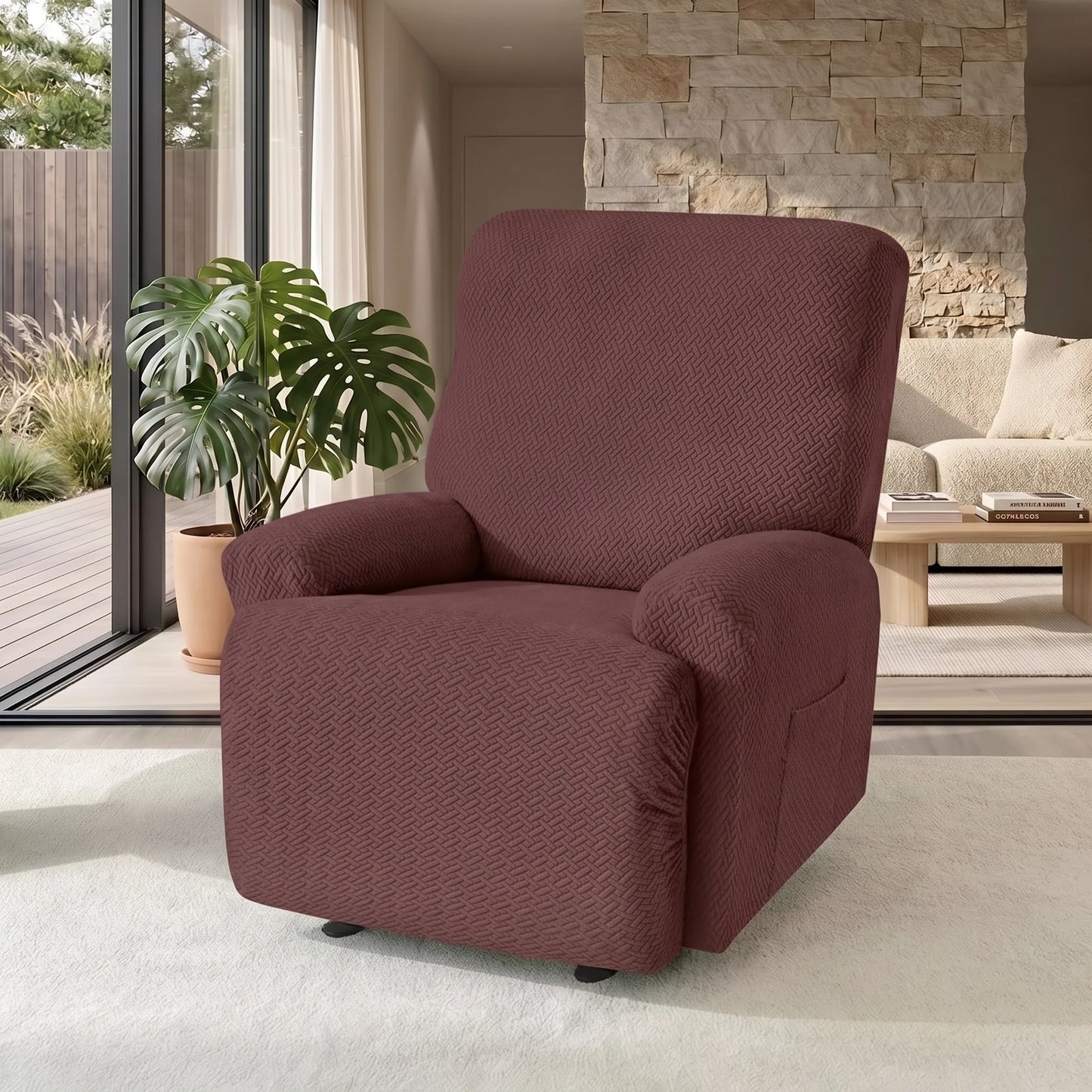 Recliner Chair Cover Jacquard Stretch Four-Piece With Side Pocket