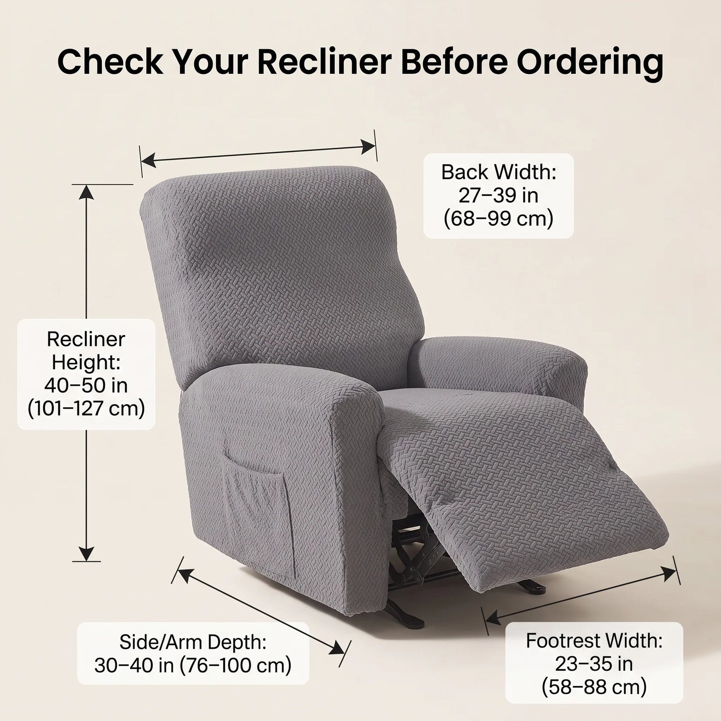 Recliner Chair Cover Jacquard Stretch Four-Piece With Side Pocket