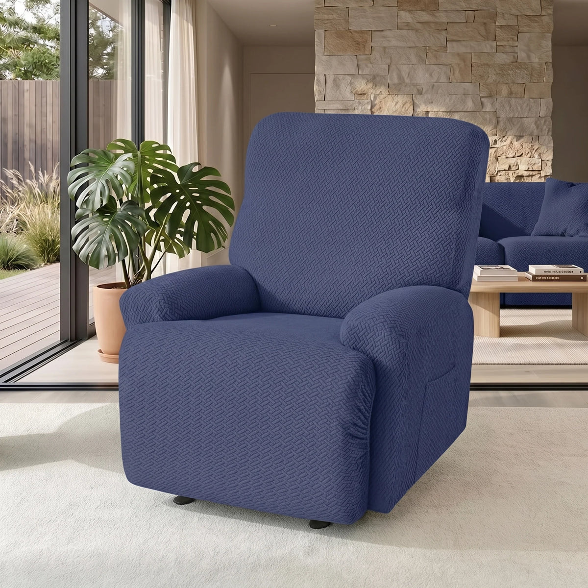 Recliner Chair Cover Jacquard Stretch Four-Piece With Side Pocket