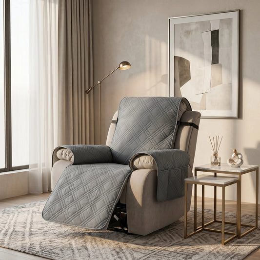 Recliner Chair Cover Waterproof Non-Slip Backing & Storage Pockets