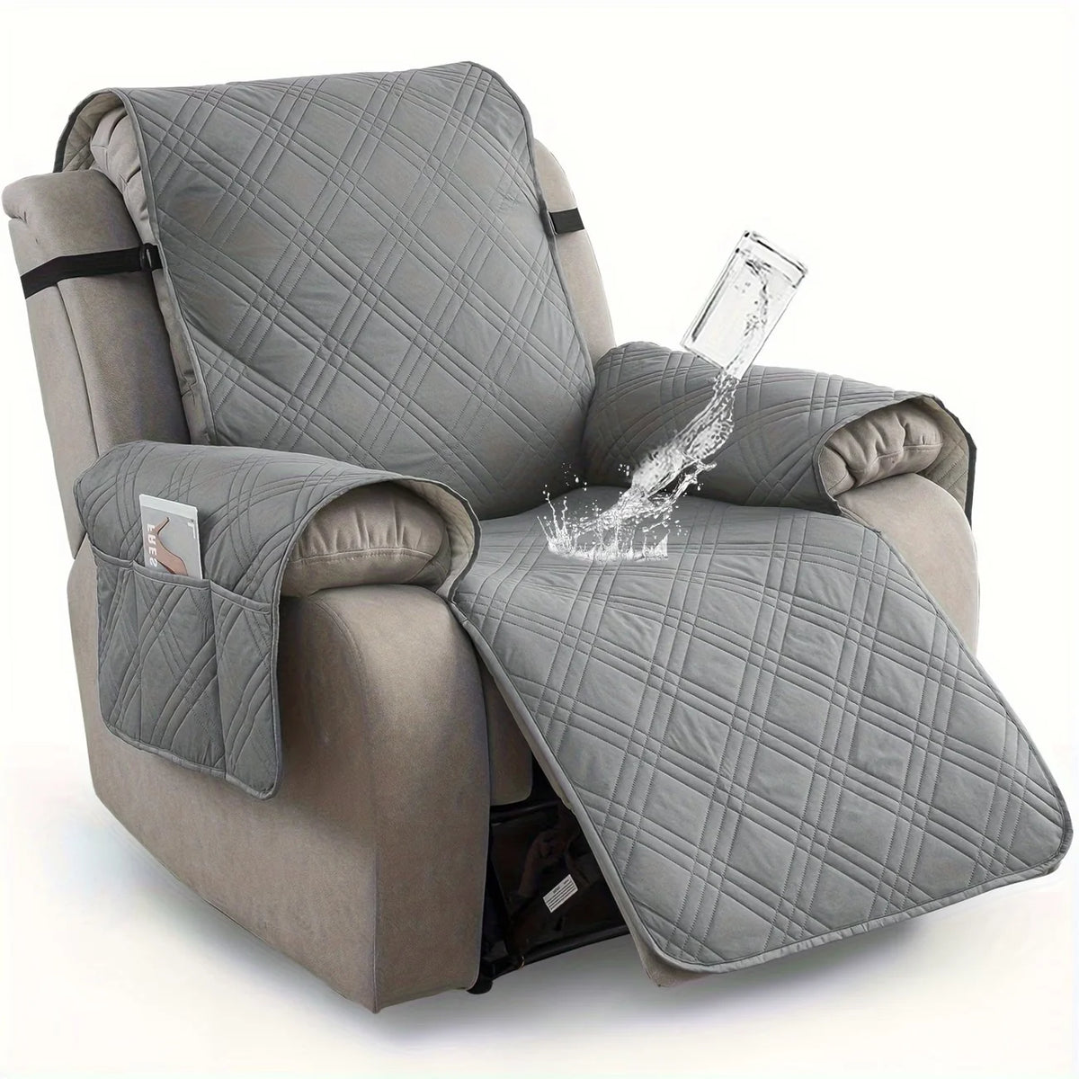 Recliner Chair Cover Waterproof Non-Slip Backing & Storage Pockets