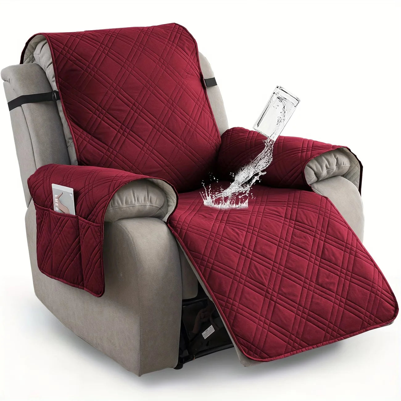 Recliner Chair Cover Waterproof Non-Slip Backing & Storage Pockets