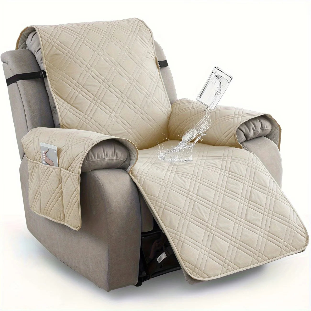 Recliner Chair Cover Waterproof Non-Slip Backing & Storage Pockets
