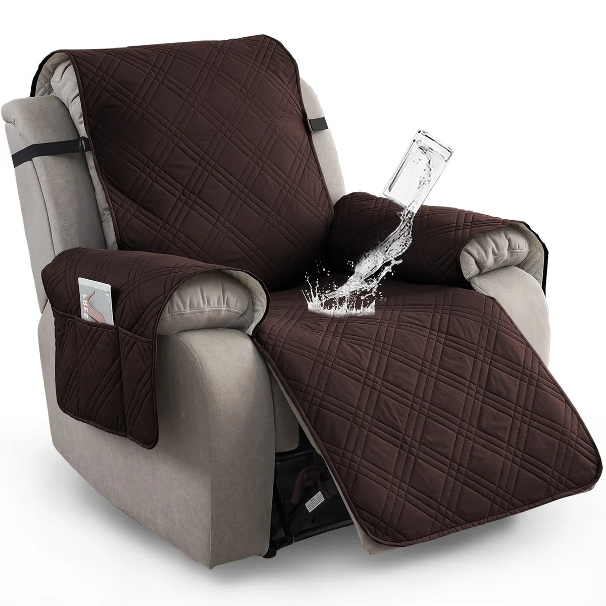 Recliner Chair Cover Waterproof Non-Slip Backing & Storage Pockets