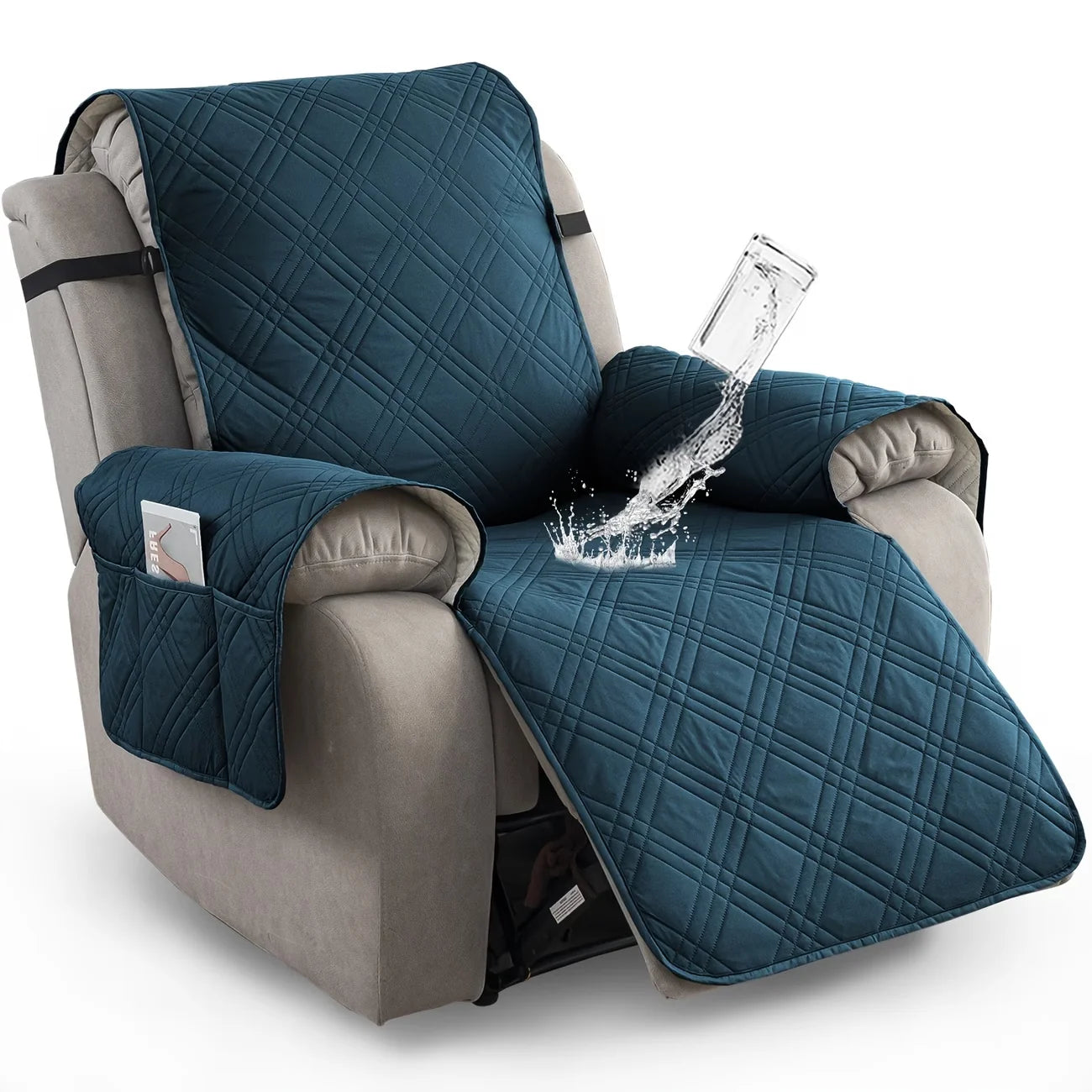 Recliner Chair Cover Waterproof Non-Slip Backing & Storage Pockets