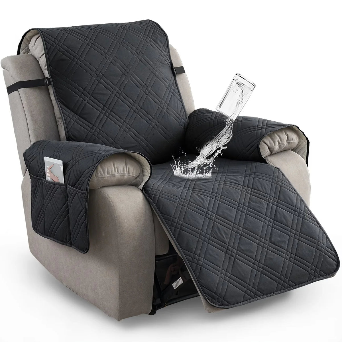 Recliner Chair Cover Waterproof Non-Slip Backing & Storage Pockets