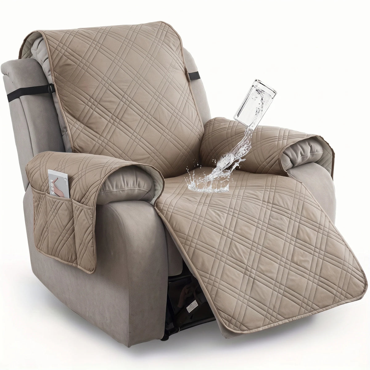 Recliner Chair Cover Waterproof Non-Slip Backing & Storage Pockets