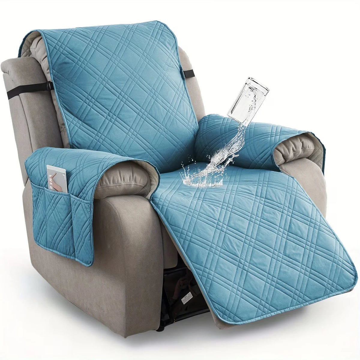 Recliner Chair Cover Waterproof Non-Slip Backing & Storage Pockets