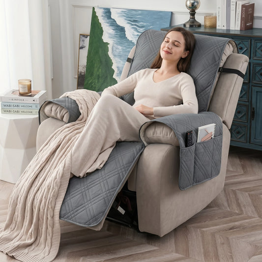 Recliner Chair Cover Waterproof Non-Slip Backing & Storage Pockets