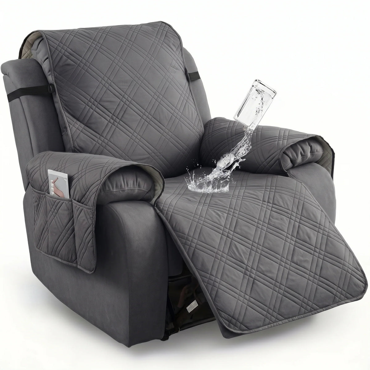 Recliner Chair Cover Waterproof Non-Slip Backing & Storage Pockets