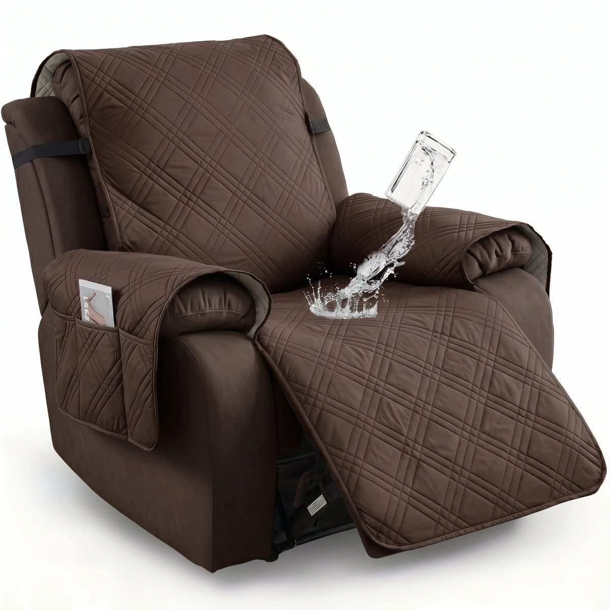 Recliner Chair Cover Waterproof Non-Slip Backing & Storage Pockets