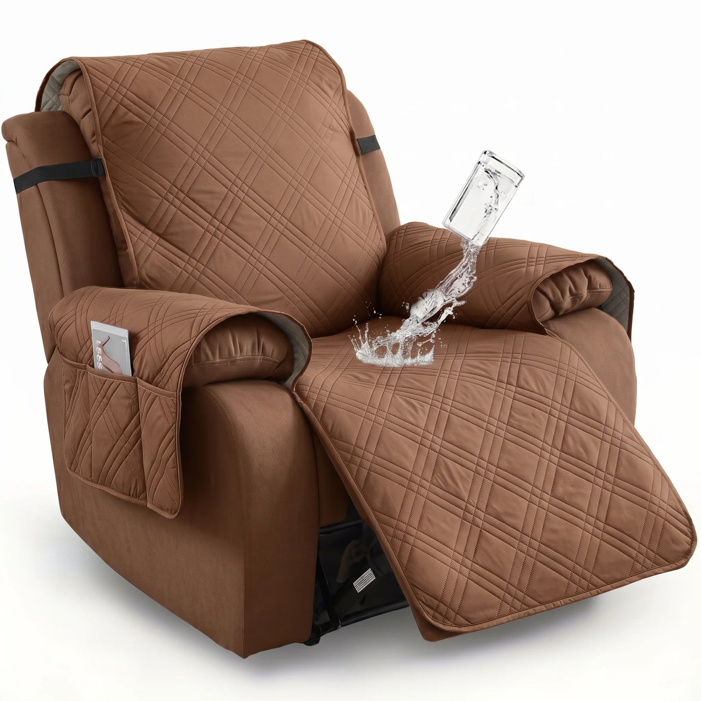 Recliner Chair Cover Waterproof Non-Slip Backing & Storage Pockets