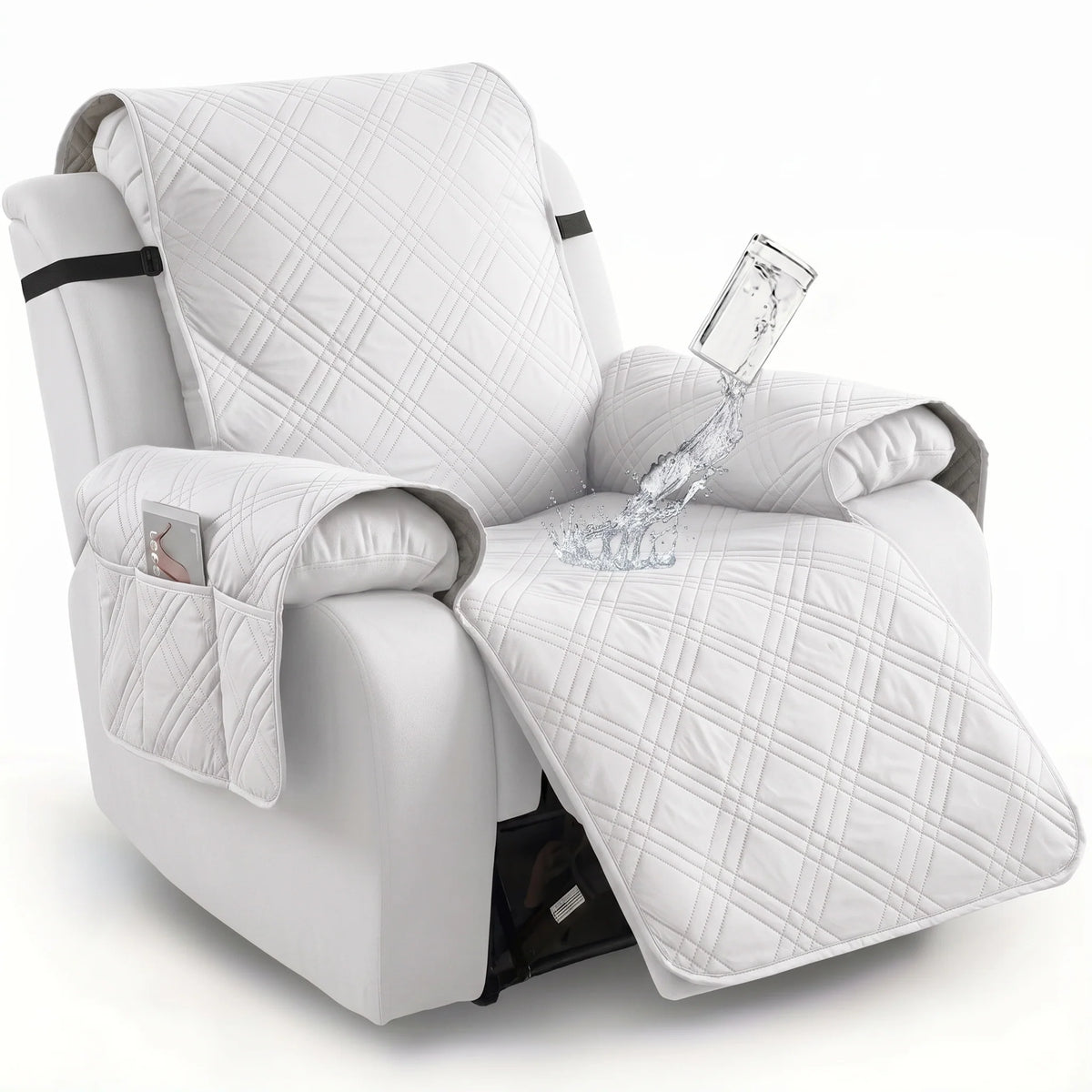 Recliner Chair Cover Waterproof Non-Slip Backing & Storage Pockets