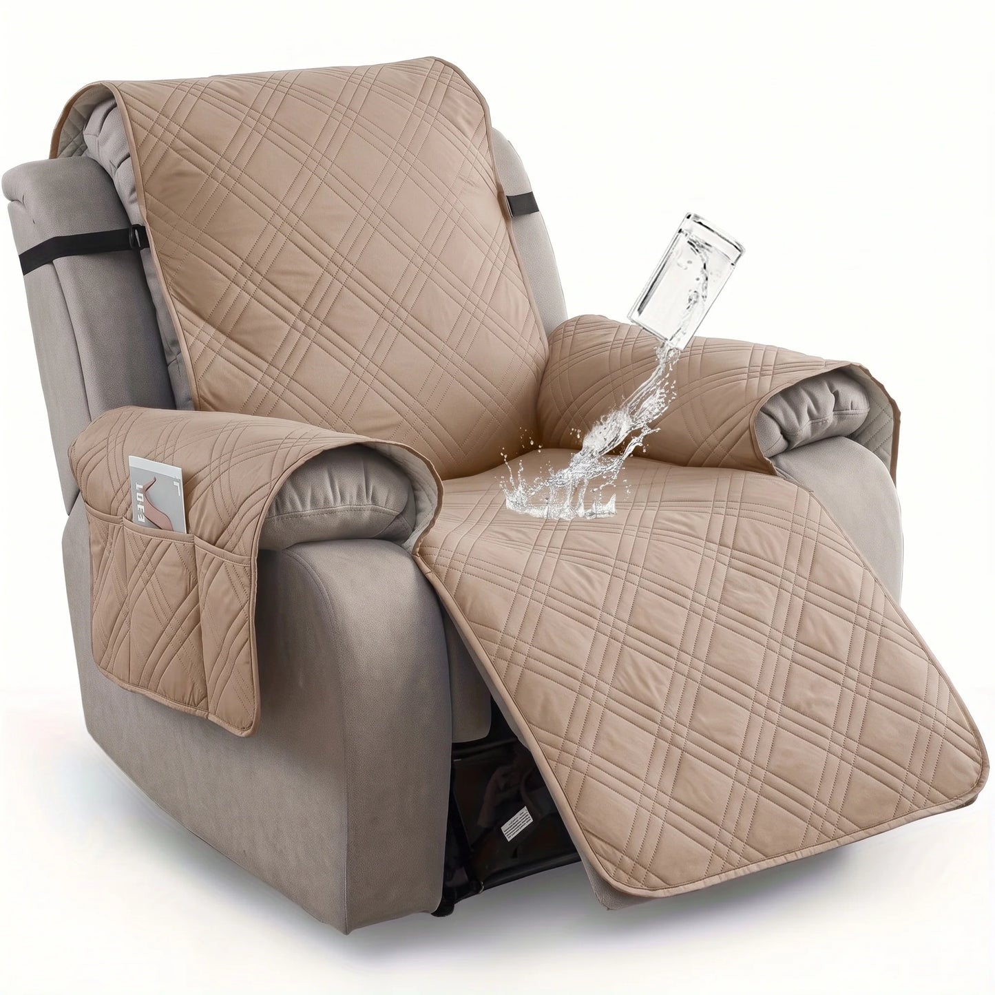 Recliner Chair Cover Waterproof Non-Slip Backing & Storage Pockets