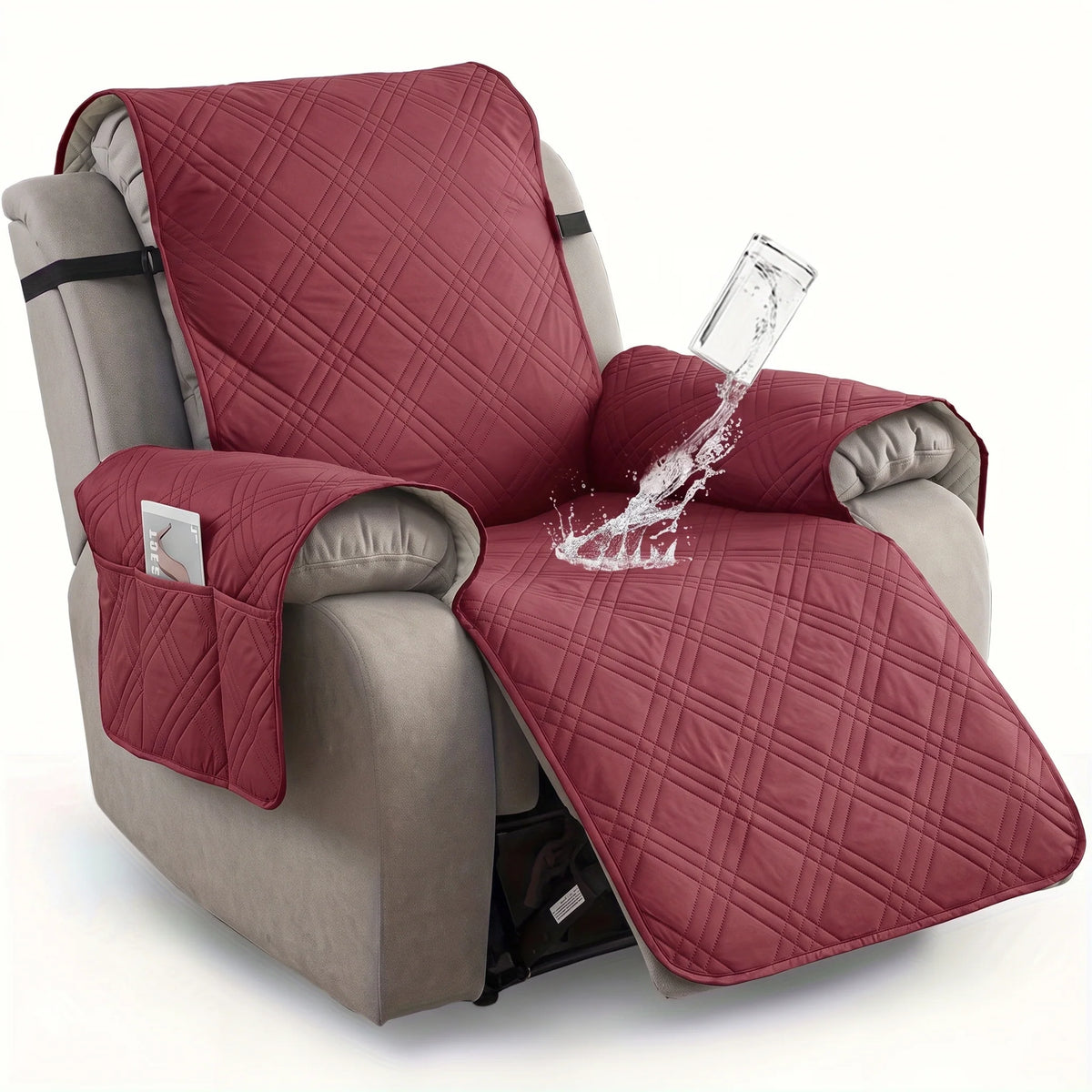 Recliner Chair Cover Waterproof Non-Slip Backing & Storage Pockets